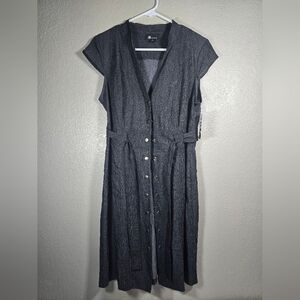 AB Studio Black Button-Down Midi Dress – Size 12 – Chic and Elegant